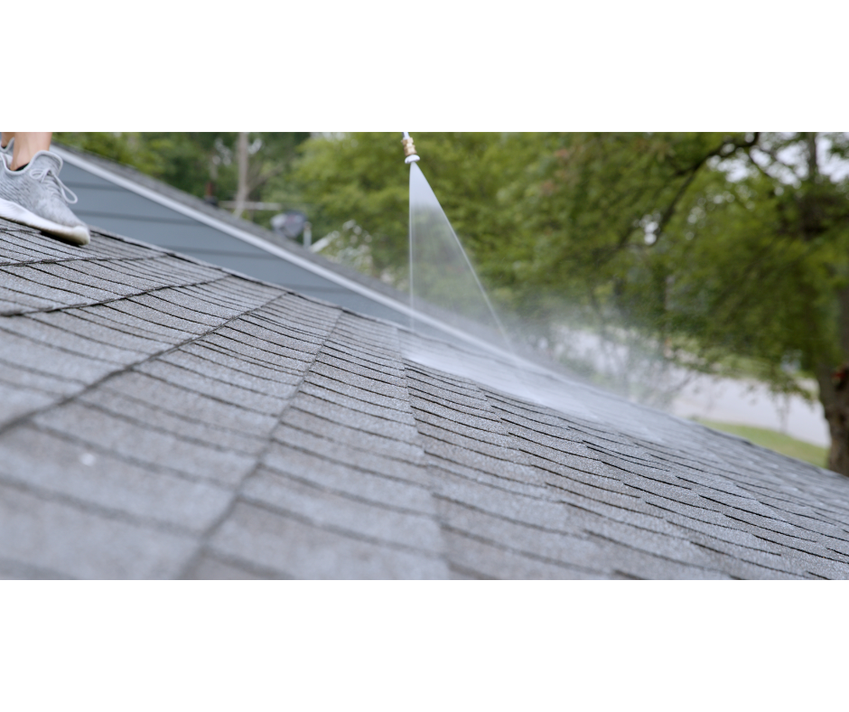 Close-up of Fresh Roof GreenSoy™ being applied to asphalt shingles